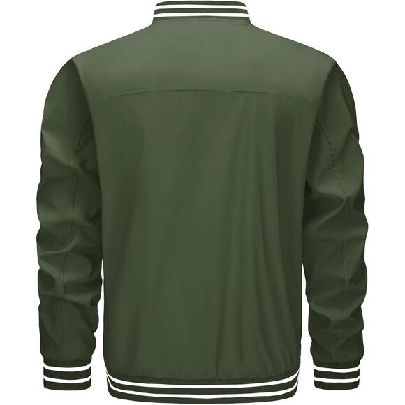 Men's Green Bomber Lightweight Casual Spring Fall Windbreaker Zip Up Jacket - Picture 8 of 8